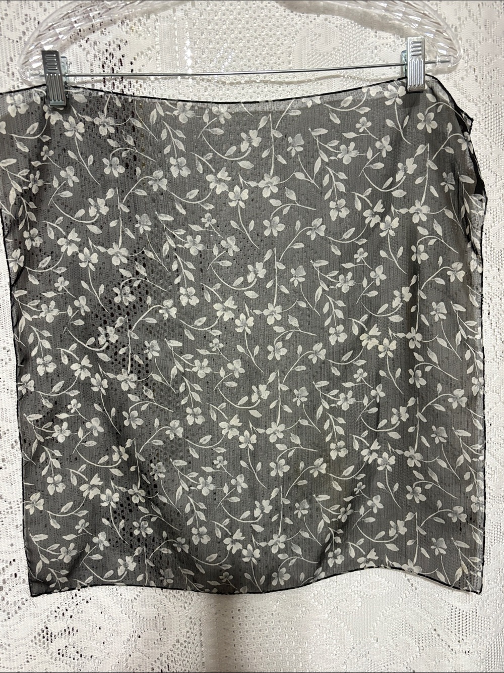New York & Company Black Sheer small sheer scarf with White Floral pattern